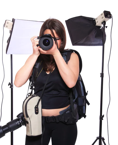 Giovane fotografa donna — Foto Stock