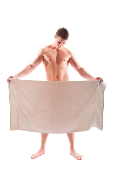 Piękny muskularny mężczyzna z ręcznikiem. — Zdjęcie stockowe
