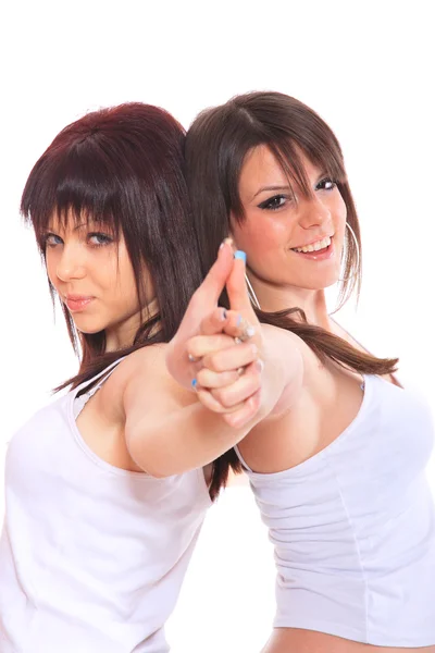 Two girls in white tshirt — Stock Photo, Image