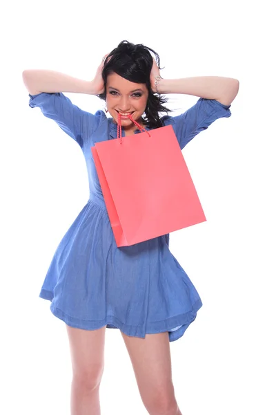 Modne młoda dziewczyna z torbą na zakupy — Zdjęcie stockowe