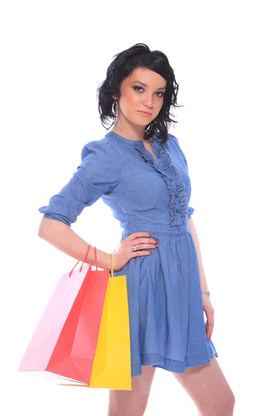 Divatos fiatal lány, egy bevásárló táska — Stock Fotó