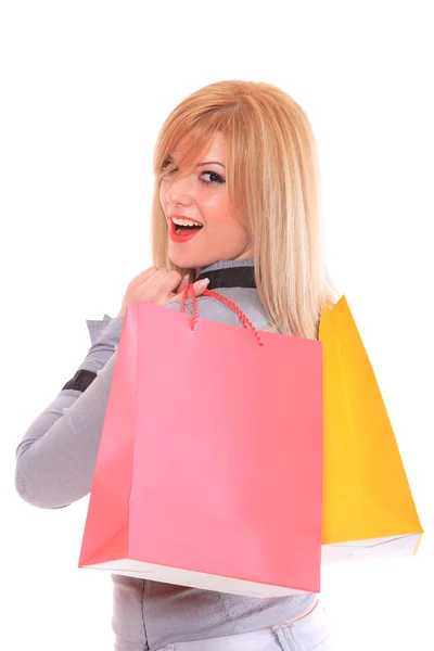 Модная девушка с сумкой для покупок — стоковое фото