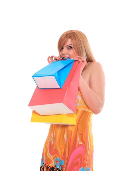 Moderní mladá dívka s nákupní taškou — Stock fotografie