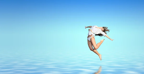 女性は水にジャンプ — ストック写真