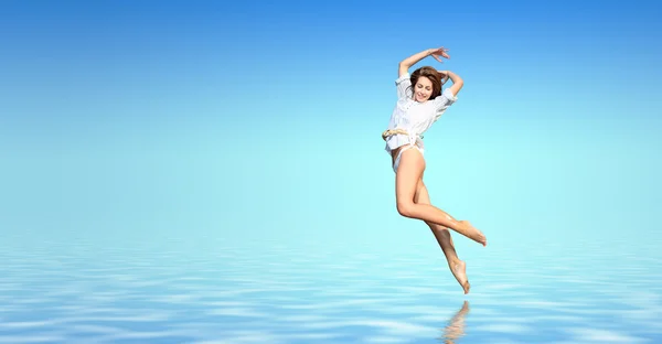 Kobieta skoki w wodzie — Zdjęcie stockowe