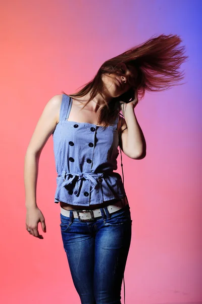 stock image Girl enjoys music