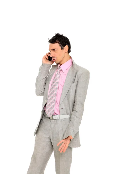 携帯電話でハンサムな幸せなビジネスの男性 — ストック写真