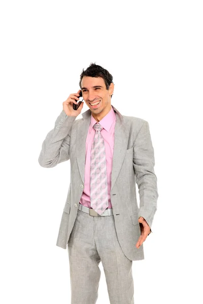 Красивий щасливий бізнесмен на мобільному телефоні — стокове фото