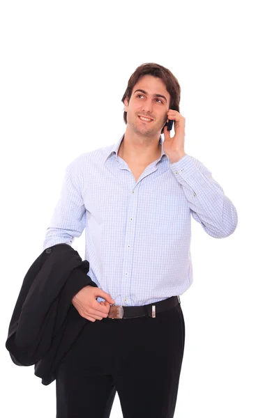 Mladý obchodní muž na mobilním telefonu — Stock fotografie