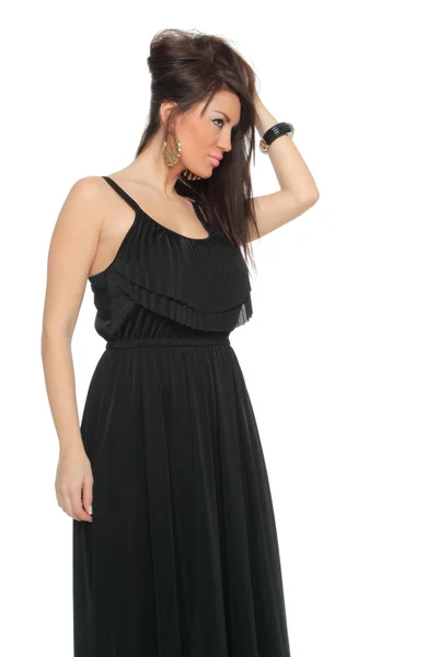 Chica bastante sexy posando en un bonito vestido negro —  Fotos de Stock