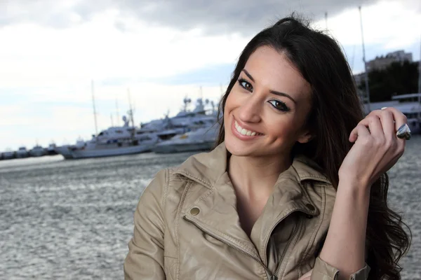 Young woman at the port — Stock Photo, Image