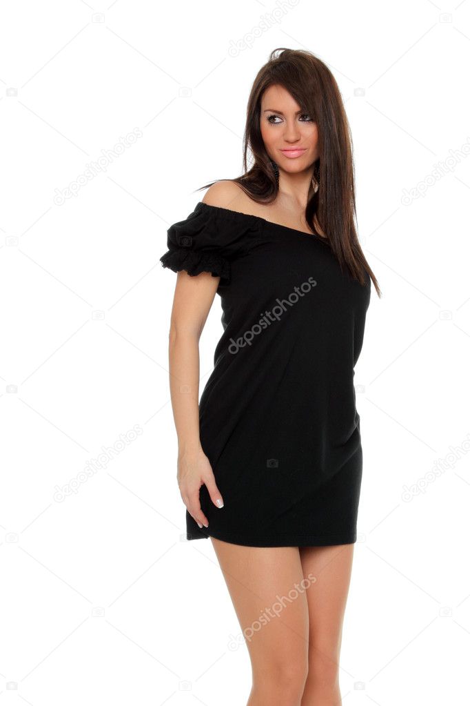 Pretty sexy girl posing in a nice black dress