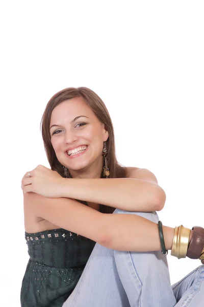 Egy boldog fiatal nő, arckifejezés — Stock Fotó