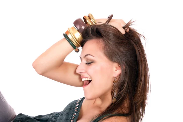 A happy young woman with facial expression — Stock Photo, Image