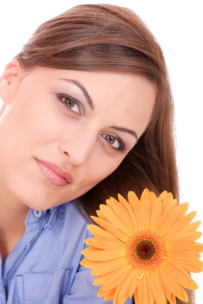 stock image Beautiful woman with flower isolated on white