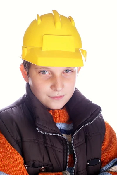 Young adorable child wearing protecting helmet — Stock Photo, Image