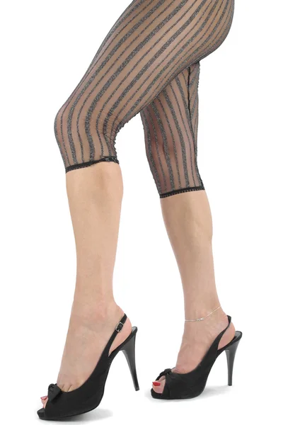 Gyönyörű nő lábak, sarkú cipő & harisnya viselése — Stock Fotó