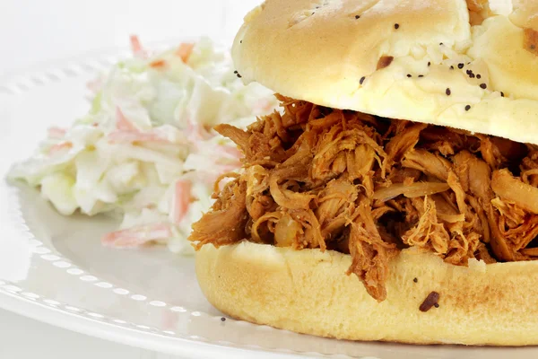 Pulled Chicken Sandwich with Coleslaw — Stock Photo, Image