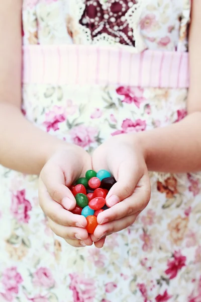 Jellybeans in hand — Stock Photo, Image