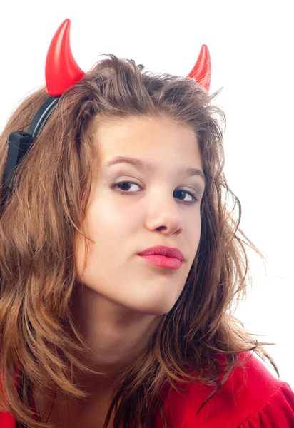 Portrait of beautiful teenage girl in devils costume — Stock Photo, Image