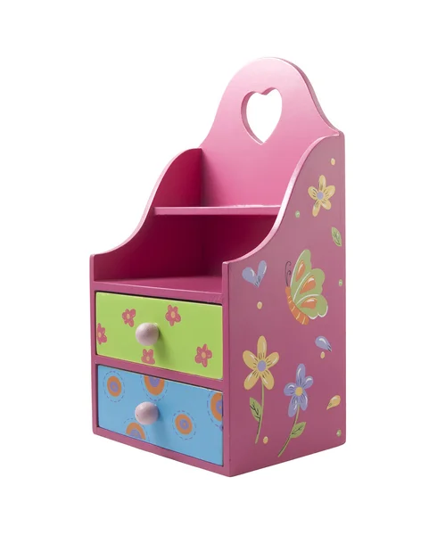 Beautiful pink toy cupboard with two drawers — Stock Photo, Image
