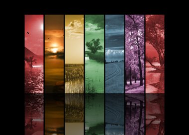 Seven vertical landscape photos in all the colors of rainbow clipart