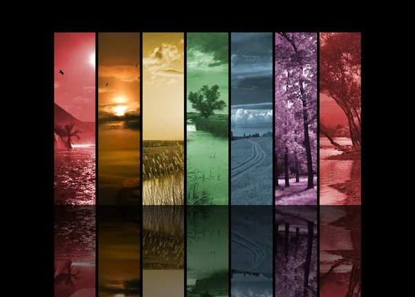 Siete fotos de paisajes verticales en todos los colores del arco iris — Foto de Stock