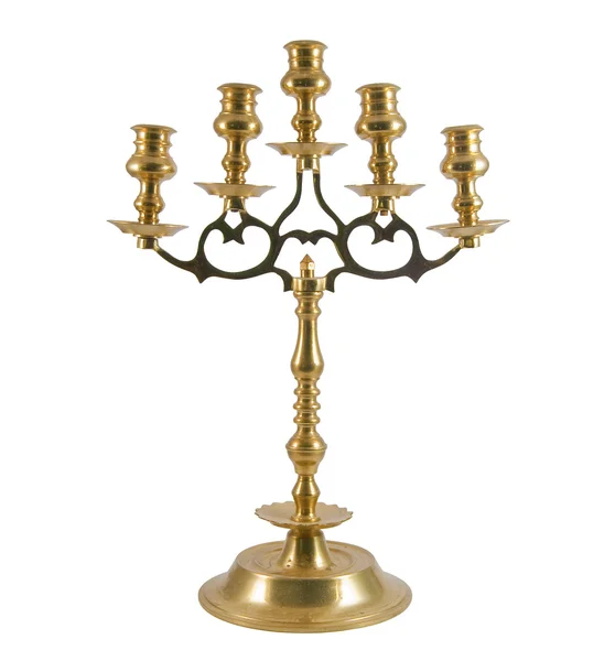 5 蝋燭のための黄金色の光沢のある燭台 — ストック写真