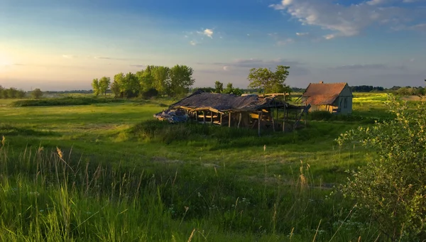 stock image Green and blue landscape at dusk