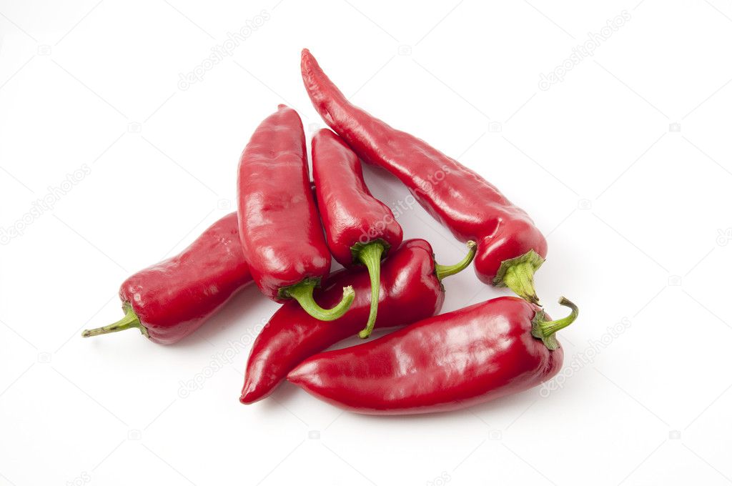 Fresh red peppers isolated on the white background
