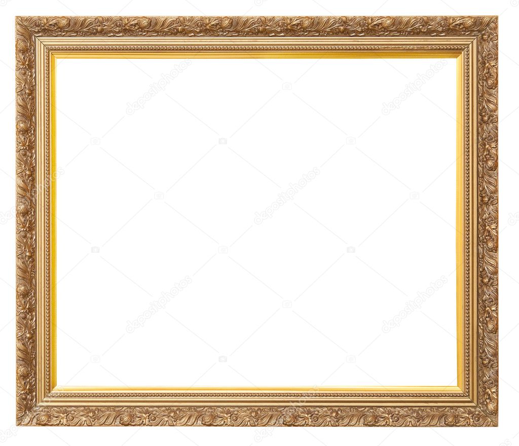 Beautiful vintage golden frame for paintings decorated with carvings