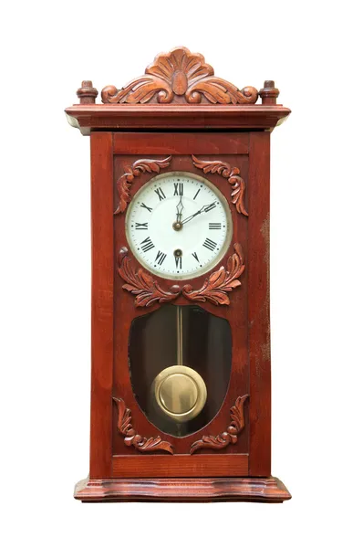 Relógio de parede antigo isolado no fundo branco — Fotografia de Stock