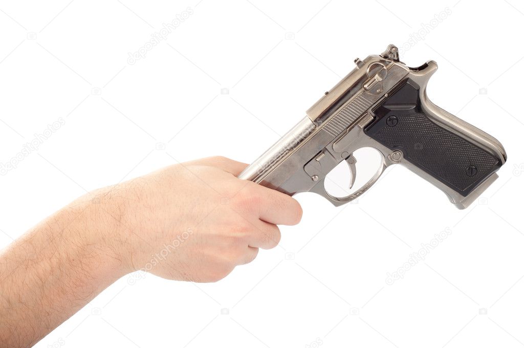 Male hand handing the gun to someone