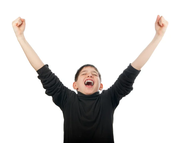 Glücklicher Teenager mit Händen in der Luft, die vor Aufregung schreien — Stockfoto