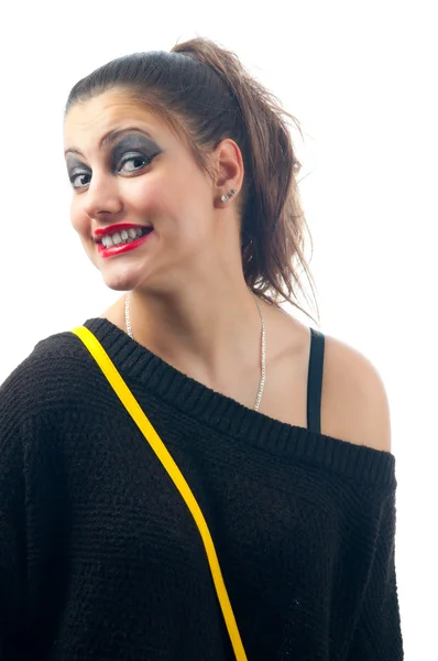 Docela usměvavá dospívající dívka dělat legrační obličej — Stock fotografie