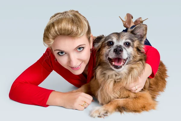 stock image Attractive woman with dog