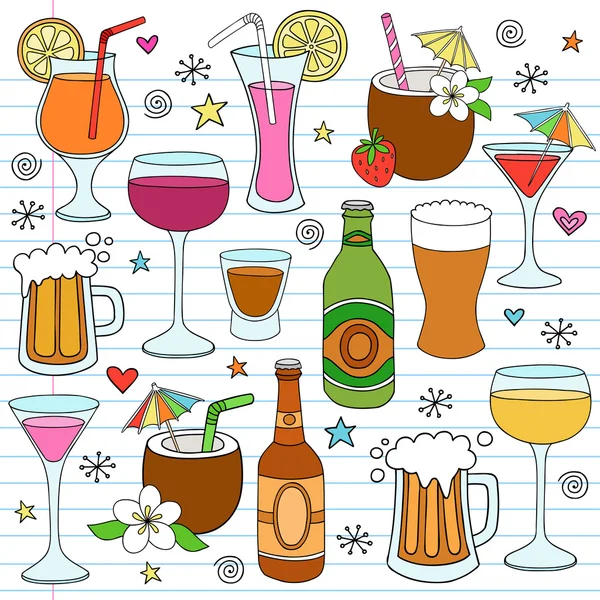 Μπύρα, κρασί & ποτά διανυσματικά εικονογράφηση σχεδιαστικά στοιχεία — Διανυσματικό Αρχείο