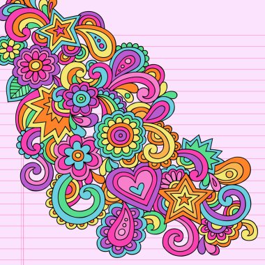 Flower Power Doodles Groovy Psychedelic Flowers Vector Set clipart