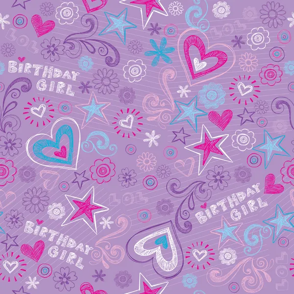 誕生日の女の子落書きのシームレスなパターン ベクトル イラスト — ストックベクタ
