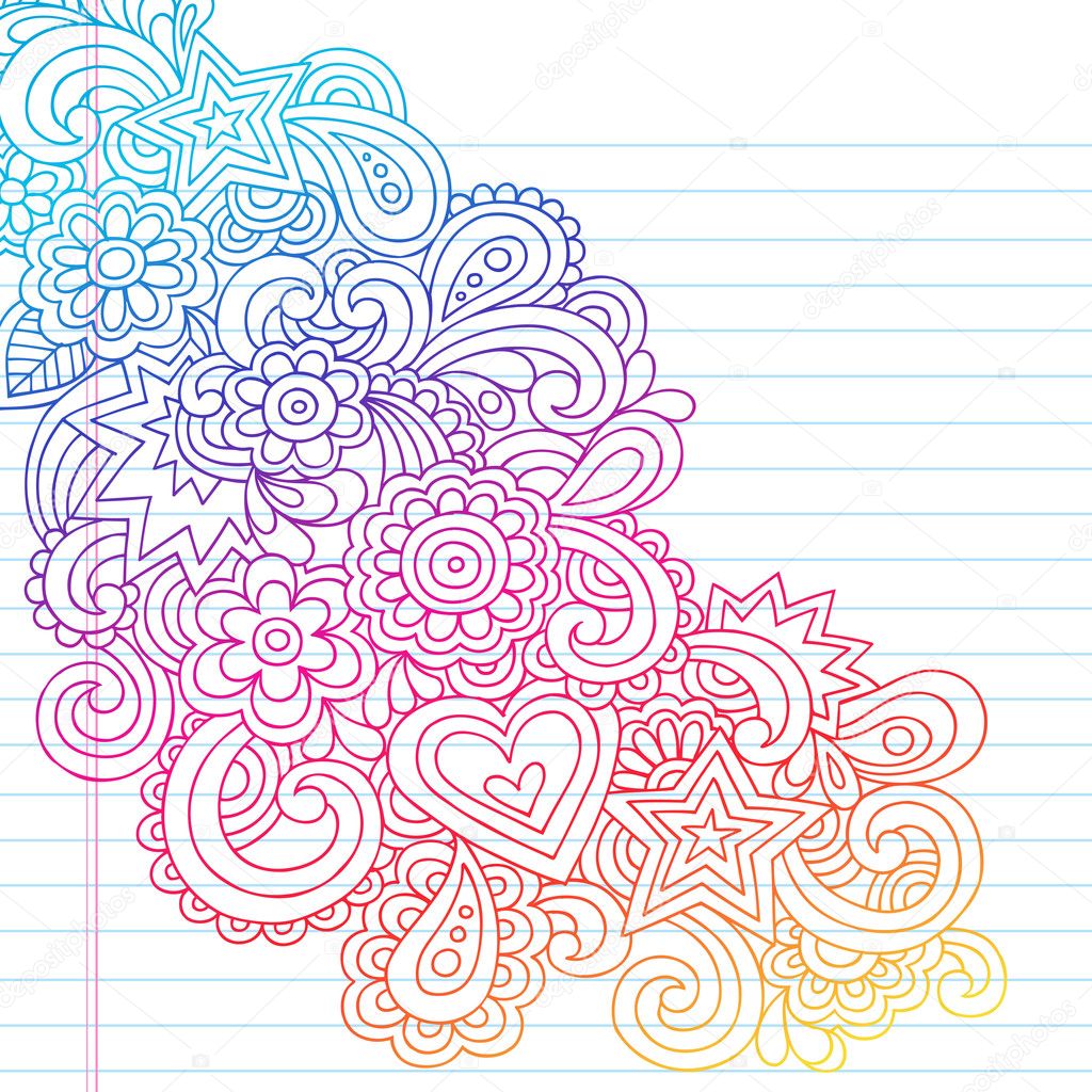 Flower Outline Doodles Groovy Psychedelic Vector Design