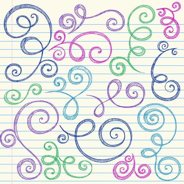 Sketchy Back to School Swirly Flourish Doodles — Stock Vector