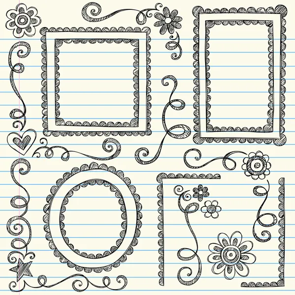 Gratinerad ramar skissartad tillbaka till skolan doodles — Stock vektor