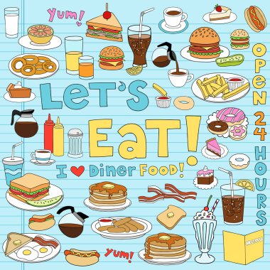 Diner Fast Food Notebook Doodles Vector Set clipart