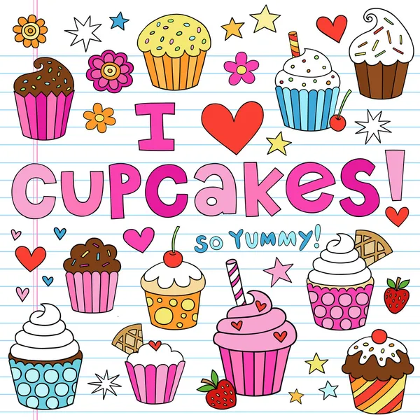 Cupcake Doodles Vector Ilustração Elementos de Design —  Vetores de Stock