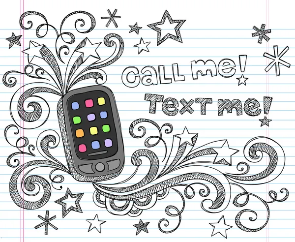 Smartphone Telepon PDA Bisnis Sketchy Doodles - Stok Vektor