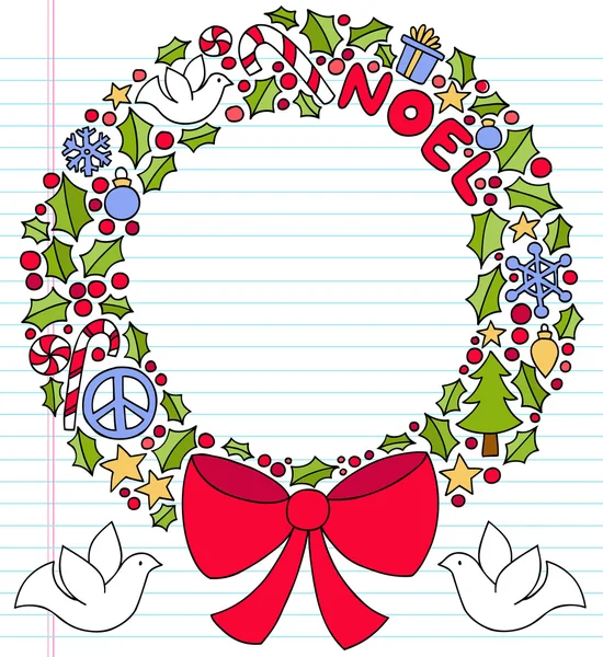 Χριστούγεννα στεφάνι σημειωματάριο doodles εικονογράφηση φορέας — Διανυσματικό Αρχείο