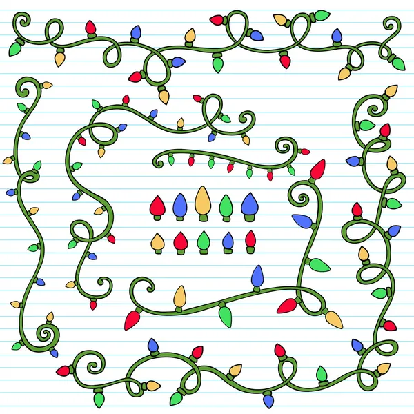 Árbol de Navidad Luces Cuaderno Doodles Vector Ilustración — Vector de stock