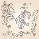 Henna Mehndi Paisley virágok és a szőlőn Doodle Vector Design