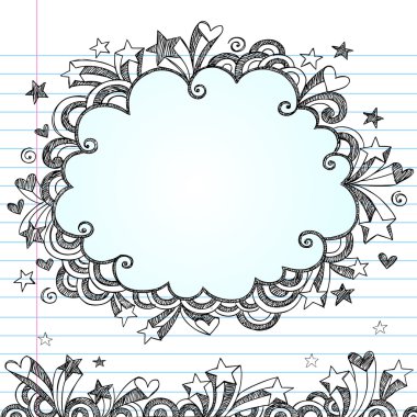 Back to School Sketchy Cloud Frame Notebook Doodles Vector clipart