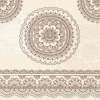 Henna Mehndi Mandala Flowers and Border Doodle Vector Design clipart